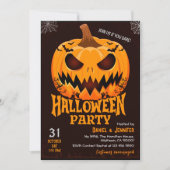 ハロウィンのジャック・オ・ランタン・バットのかぼちゃの炎 招待状 (正面)