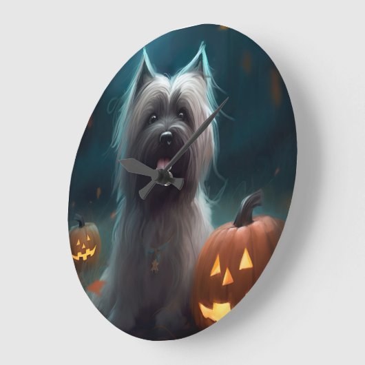 ハロウィンのスカイテリアとかぼちゃの怖いデザイン ラージ壁時計 (傾斜)