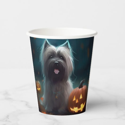 ハロウィンのスカイテリアとかぼちゃの怖いデザイン 紙コップ (正面)