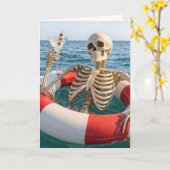 ハロウィンのスカルが浮き輪で浮かぶ カード (黄色い花)