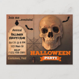 ハロウィンのスカル、コウモリ、クモ インビテーションポストカード