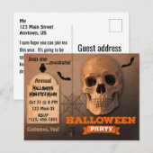 ハロウィンのスカル、コウモリ、クモ インビテーションポストカード (正面/裏面)