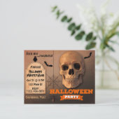 ハロウィンのスカル、コウモリ、クモ インビテーションポストカード (スタンド正面)