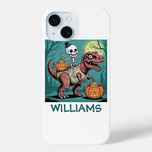 ハロウィンのスケルトンが恐竜に乗るデザイン Case-Mate iPhoneケース (裏面)