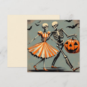 ハロウィンのスケルトンとジャック・オ・ランタン ヴィンテージ カード