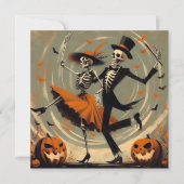 ハロウィンのスケルトンとジャック・オ・ランタン ヴィンテージ カード (正面)