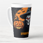 ハロウィンのスケルトンと輝くジャック・オ・ランタン🕸️ カフェラテマグ (左アングル)