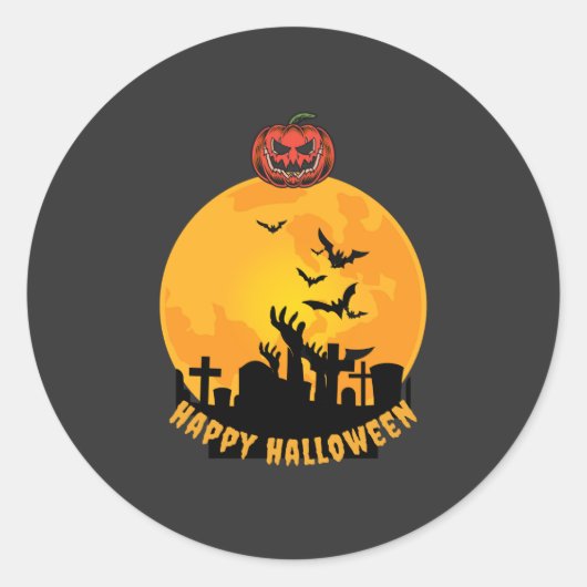 ハロウィンのスケルトンの手 | おもしろいスプーキーなカボチャ ラウンドシール (正面)