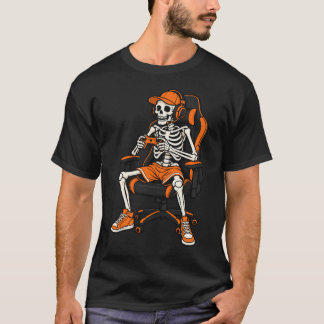 ハロウィンのスケルトンゲーマー Tシャツ