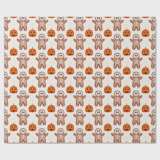 ハロウィンのスケルトンジンジャーブレッドとジャックオーランタン ラッピングペーパー