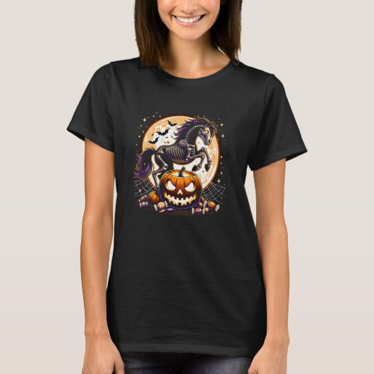 ハロウィンのスケルトンホース Tシャツ (正面)