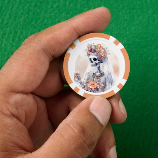 ハロウィンのスケルトンポーカーチップ ポーカーチップ (手)