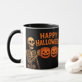 "ハロウィンのスケルトンマグ カボチャのカップ付き – スプーキー マグカップ