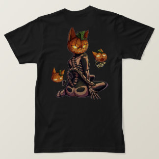 ハロウィンのスケルトン猫のかぼちゃ Tシャツ