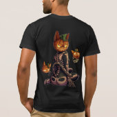 ハロウィンのスケルトン猫のかぼちゃ Tシャツ (裏面)