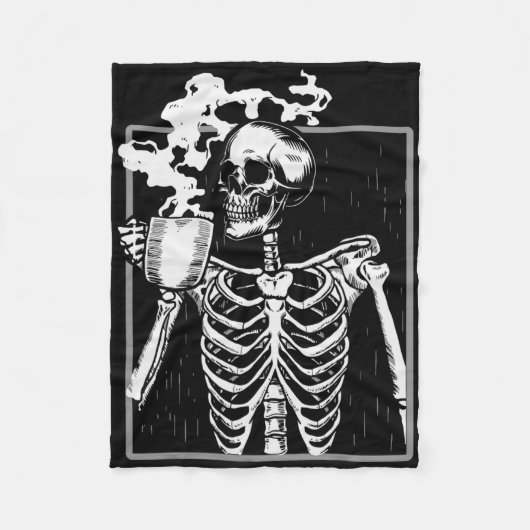 ハロウィンのスケルトン コーヒー好き 骸骨 フリースブランケット (正面)