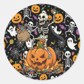 ハロウィンのスケルトン ラウンドシール (正面)