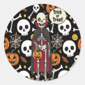 ハロウィンのスケルトン+骸骨 ラウンドシール (正面)