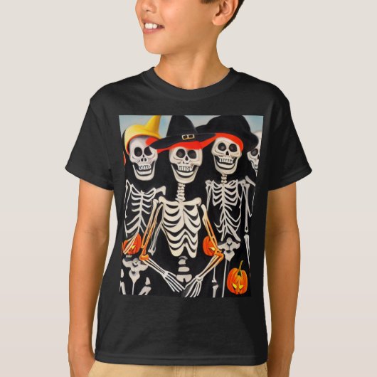 ハロウィンのスケルトン Tシャツ (正面)