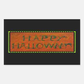 ハロウィンのステッカー、魔法使い、黒、猫、幽霊 長方形シール