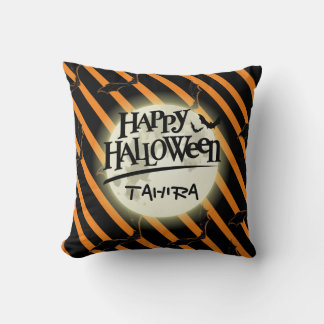 ハロウィンのストライプとコウモリ クッション
