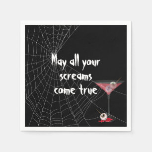 ハロウィンのスパイダーウェブとマティーニの目玉 スタンダードカクテルナプキン