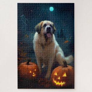 ハロウィンのセントバーナードとかぼちゃの怖いデザイン ジグソーパズル