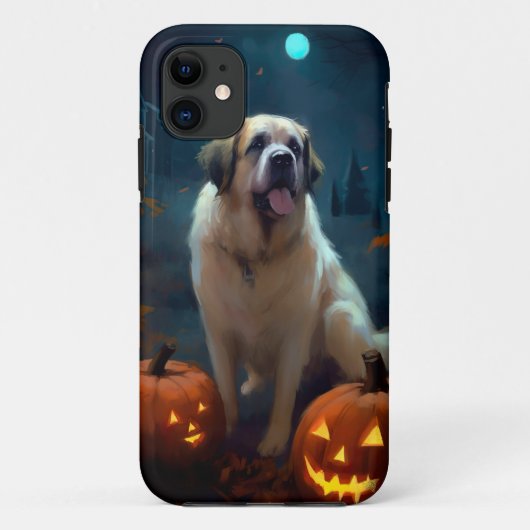ハロウィンのセントバーナードとかぼちゃの怖いデザイン Case-Mate iPhoneケース (裏面)