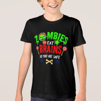 ハロウィンのゾンビが脳みそを食べる お前は安全だ トライブレンドＴシャツ
