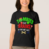 ハロウィンのゾンビが脳みそを食べる お前は安全だ トライブレンドTシャツ (正面)