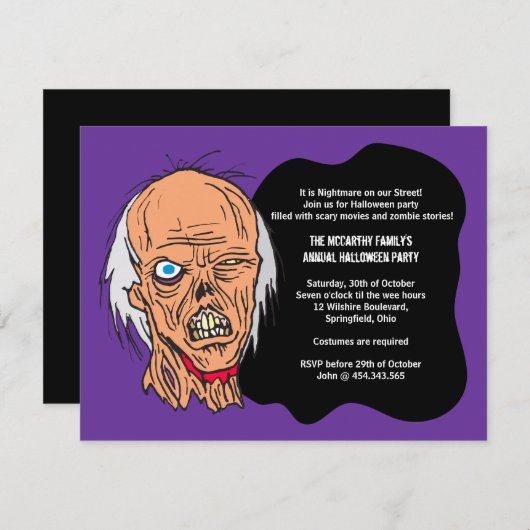 ハロウィンのゾンビの衣裳のパーティの招待状 招待状 (正面/裏面)