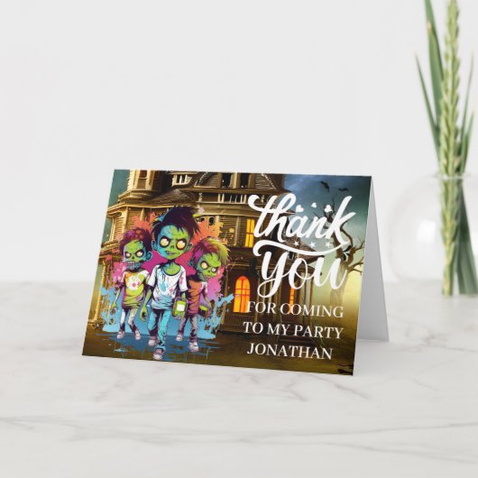 ハロウィンのゾンビをテーマにした子供用ありがとう サンキューカード (正面)