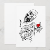 ハロウィンのゾンビ骸骨がワインを飲むドクロ 招待状 (正面/裏面)