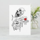 ハロウィンのゾンビ骸骨がワインを飲む頭蓋骨 招待状 (スタンド正面)