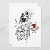 ハロウィンのゾンビ骸骨がワインを飲む頭蓋骨 招待状 (正面/裏面)