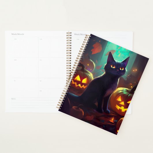 ハロウィンのタキシード猫とカボチャの怖いデザイン プランナー手帳 (ディスプレー)