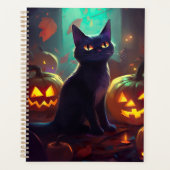 ハロウィンのタキシード猫とカボチャの怖いデザイン プランナー手帳 (正面)
