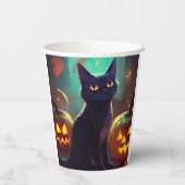 ハロウィンのタキシード猫とカボチャの怖いデザイン 紙コップ (裏面)