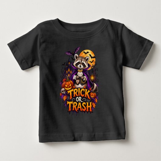 ハロウィンのタヌキの吸血鬼 トリック・オア・トラッシュ 幼児服 ベビーTシャツ (正面)