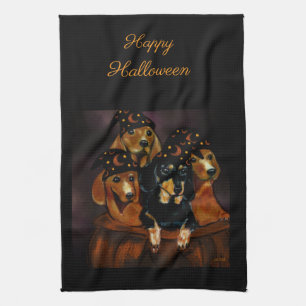 ハロウィンのダックスフント キッチンタオル