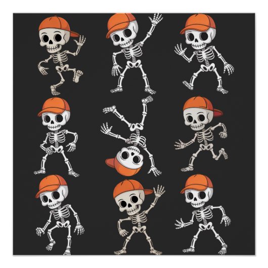 ハロウィンのダンスする子供スケルトン ポスター (正面)