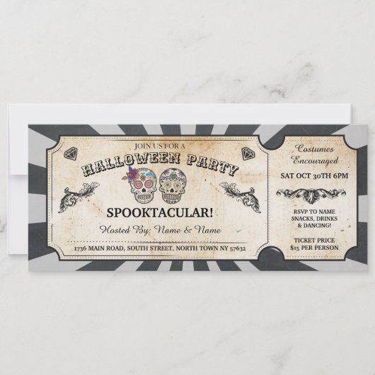 ハロウィンのチケットのスカルによっては不気味なスクロールイベントがパーティを楽しみます 招待状 (正面)