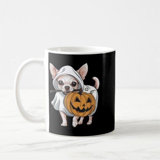 ハロウィンのチワワ幽霊犬 コーヒーマグカップ (左)