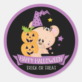 ハロウィンのテディベアの魔術師とカボチャ ラウンドシール