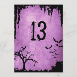 ハロウィンのテーブルナンバー　コウモリ、カラス、木 招待状