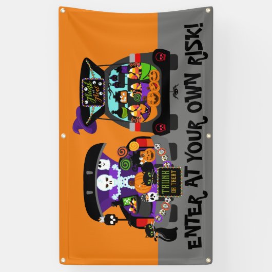 ハロウィンのトランクか御馳走は自己の責任において入ります 横断幕 (縦)