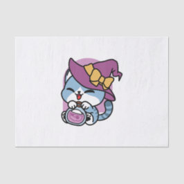 ハロウィンのトラ猫 - 魔女の帽子とポーションアート 薄葉紙