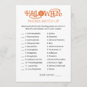 ハロウィンのトリビアクイズカード 恐怖症マッチングゲーム 招待状 (正面)