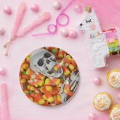 ハロウィンのドクロとキャンディコーン ペーパープレート (パーティー)