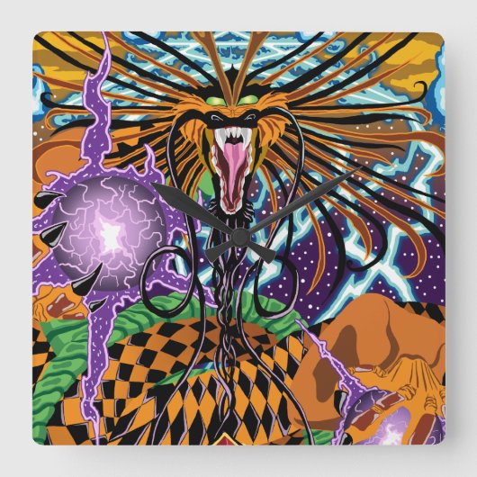 ハロウィンのドラゴンの時計 スクエア壁時計 (正面)